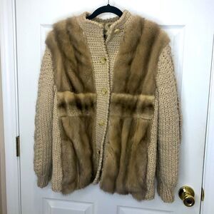 Fur cable knit cardigan sweater jacket size large